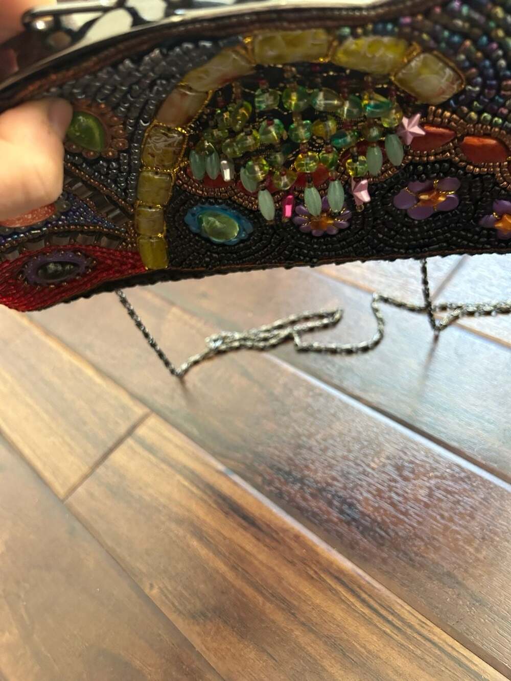 Vintage Beaded Multi-Color Gemstone Embellished Evening Clutch Bag w/Chain Strap - Picture 14 of 14